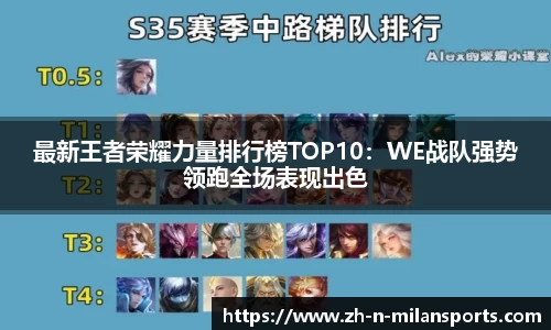 最新王者荣耀力量排行榜TOP10：WE战队强势领跑全场表现出色