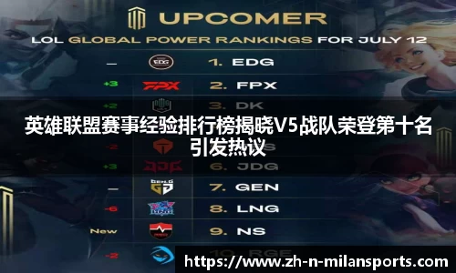 英雄联盟赛事经验排行榜揭晓V5战队荣登第十名引发热议